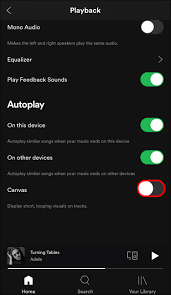 how to turn on or off canvas in spotify