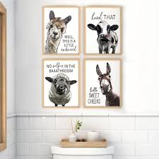 Custom Bathroom Art Llama Cow Sheep