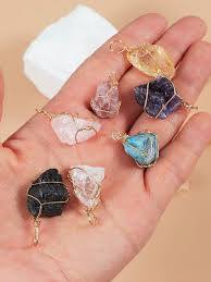 natural crystal stone pendant wrapped
