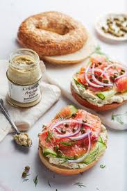smoked salmon bagel sandwich with