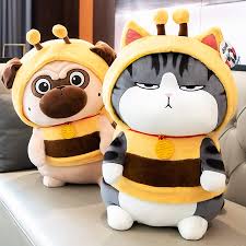 Cute Cat And Dog Dress Up Bee Plush Toy - Rainjo