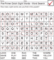 Printable Dolch Worksheets Pre Primer Word Search 2 Answer Sheet