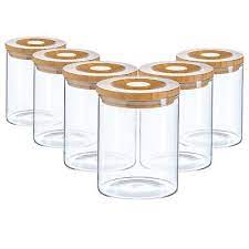 6pc Glass Jar With Wooden Lid Storage