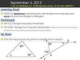 _ 1 which numbers could represent the lengths of the sides of a triangle? September 6 Sit 2 Materials Out 3 Backpacks Away Ppt Download