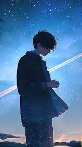 anime boy alone night scenery 4k phone