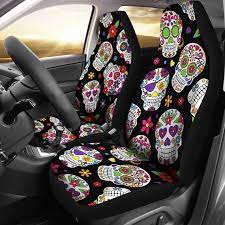 Sugar Skulls Car Seat Covers Pair 2