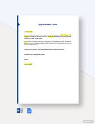 appointment letter template in word