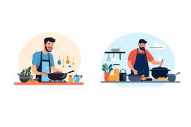 Man Cooking At Home Icon Cartoon Style