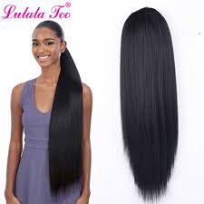 Find great deals on ebay for black hair extension long. 30inch Long Synthetic Yaki Black Straight Drawstring Ponytail With Clips In Hair Extension For Women Synthetic Ponytails Aliexpress