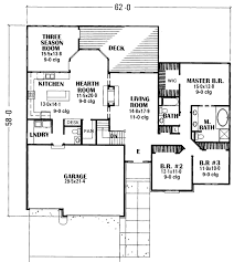 ranch house plan with 3 bedrooms and 2