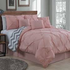 Queen King Bed Pink Blush Gray Pintuck