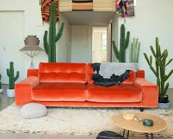 orange velvet sofa home interior