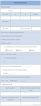 Medical Questionnaire Form Templates Free Printable