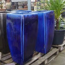 Blue Glazed Tall Round Garden Pot