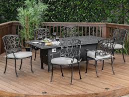 The average price for fire pit patio sets ranges from $400 to over $5,000. Living Room Carlisle Aged Bronze Cast Aluminum 7 Pc Dining Set With 84 X 44 Fire Pit Dining Table