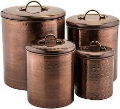 Vintage harvest gold round kitchen canisters set of 4 hard plastic 1970s retro. Amazon Com Old Dutch Canister Set Of 4 4 Quart 2 Quart 1 Quart 1 Quart Antique Copper Kitchen Dining