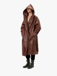 Hooded Leather Trench Coat In Brown