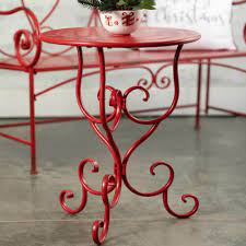 Red Metal Side Table Round Scroll