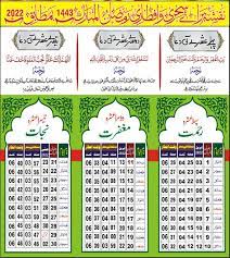 Ramadan Calendar 2023 Pakistan (Lahore, Karachi, Islamabad)