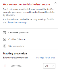 In chrome and safari, either an information symbol or a red warning symbol will pop up for not secure sites. Ms Edge Version 81 0 416 64 How To Accept An Self Signed Certificate Microsoft Q A
