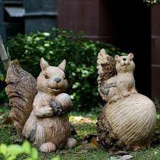 Large Squirrel With Pine Cones Statue