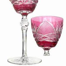 4x Crystal Wine Glasses Cut To Clear