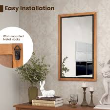 22 X 36 Inch Rectangular Frame Decor Wall Mounted Mirror With Back Board Natural Costway