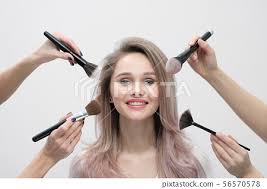 salon makeup artist work four hands
