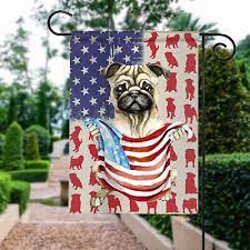Patriotic Pug Dog July 4th Garden Flag