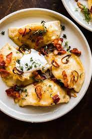 potato and onion pierogies with bacon