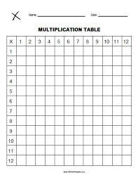 blank multiplication table free printable