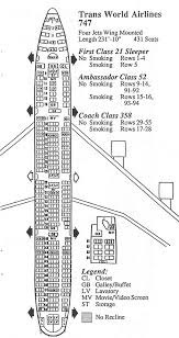 Vintage Airline Seat Map Twa Boeing 747 100 Frequently Flying