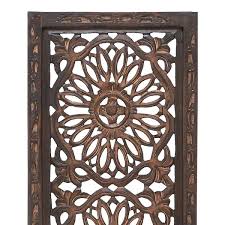 Benzara Fl Hand Carved Brown Wooden Wall Panels Assortment Of Two