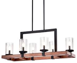 6 Light Black And Wood Rectangular Linear Chandelier With Seeded Glass Industrial Chandeliers By Edvivi Lighting