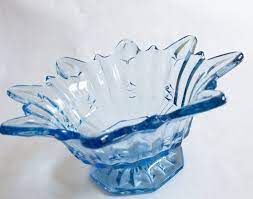 Large Pressed Glass Blue Serving Bowl
