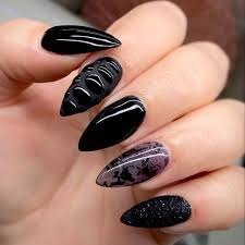black almond nails with glitter 33