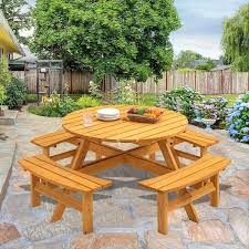Round Natural Wood Outdoor Dining Table