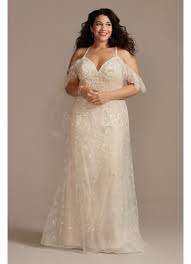 For online merchandise shipping and returns internationally description: Flutter Sleeve 3d Floral Plus Size Wedding Dress David S Bridal