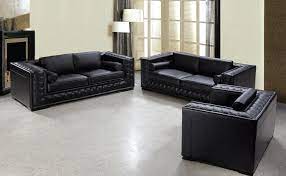 Black Leather Sofa Set He 707 Leather
