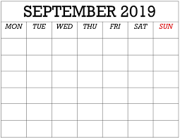 Blank September 2019 Calendar Week Template Latest