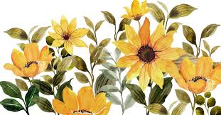 watercolor yellow flower garden for