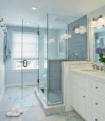 Blue Glass Tile Shower Surround White
