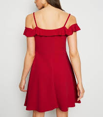 Get totally occasion ready in this stunning maxi dress. Mela Red Cold Shoulder Ruffle Dress New Look From New Look On 21 Buttons