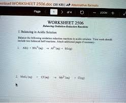 Worksheet 2506 Balancing Oxidation