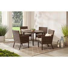 Hampton Bay Fernlake 5 Piece Brown Wicker Outdoor Patio Dining Set With Cushionguard Putty Tan Cushions