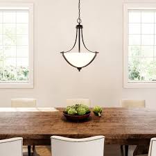 Hanging clear glass pendant shade, and titled: Hampton Bay 3 Light Bronze Pendant With White Frosted Glass Shade 16658 The Home Depot