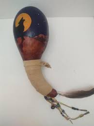 Native American Rattle Wolf Howling at Moon Gourd Rattle Signed DWM | eBay