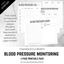 Printable Blood Pressure Monitoring Bundle Blood Pressure Tracker Chart Log Medical Health Medications Prescriptions