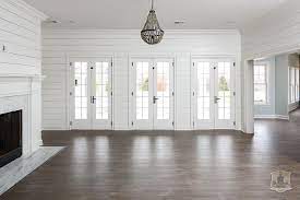 white shiplap living room with gray