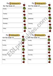 Homework Chart Esl Worksheet By Etche